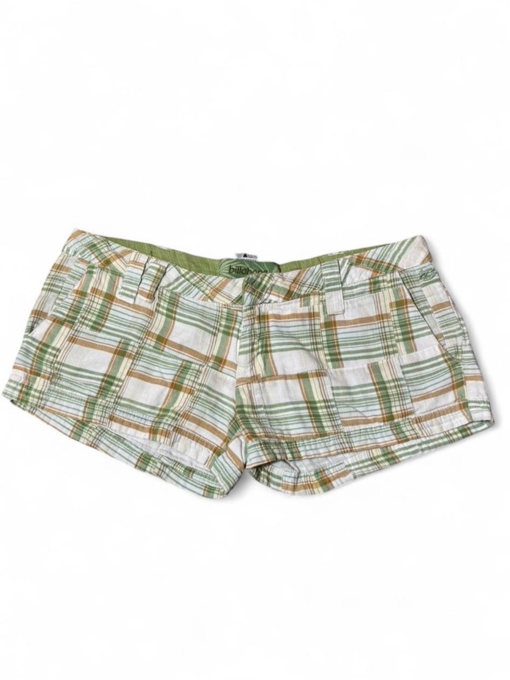 Billabong Green and Tan Plaid Cotton Shorts